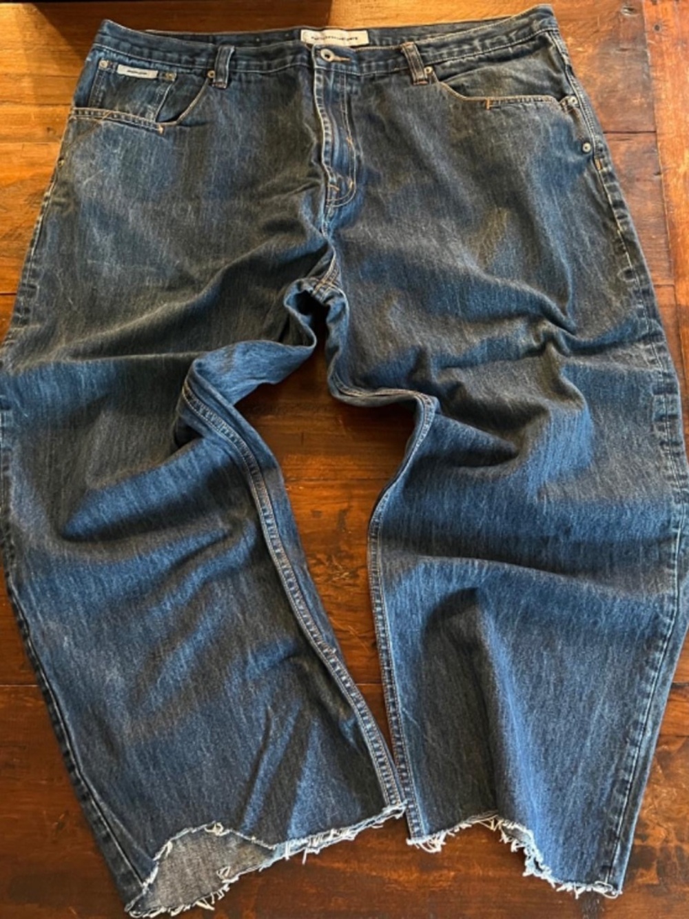 Vintage 90s Rocawear Baggy Dark Blue Wash Denim Raw Edge Jeans 42